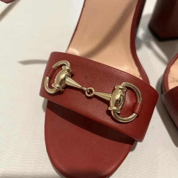 Gucci Shoes Gucci Horsebit Red Leather Ankle Strap Block High Heel Sandals - Picture 6 of 6